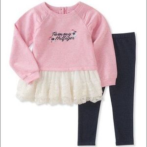 Tommy Hilfiger Pink Lace-Ruffle Tunic & Leggings